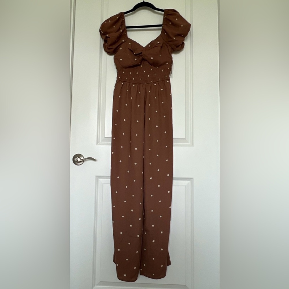 TRIXXI Polka Dot Brown  Jumpsuit size S NWT